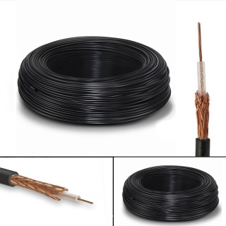 Кабель коаксиальный RG174, 50 Ом (медный проводник, оплетка 80 CCA нитей), черный, 1 метр Кабель коаксиальный RG174, 50 Ом (медный проводник, оплетка 80 CCA нитей), черный, 1 метр