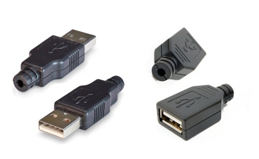 Комплект из 2-х разъемов USB2.0-male и USB2.0-female, под пайку Комплект из 2-х разъемов USB2.0-male и USB2.0-female, под пайку